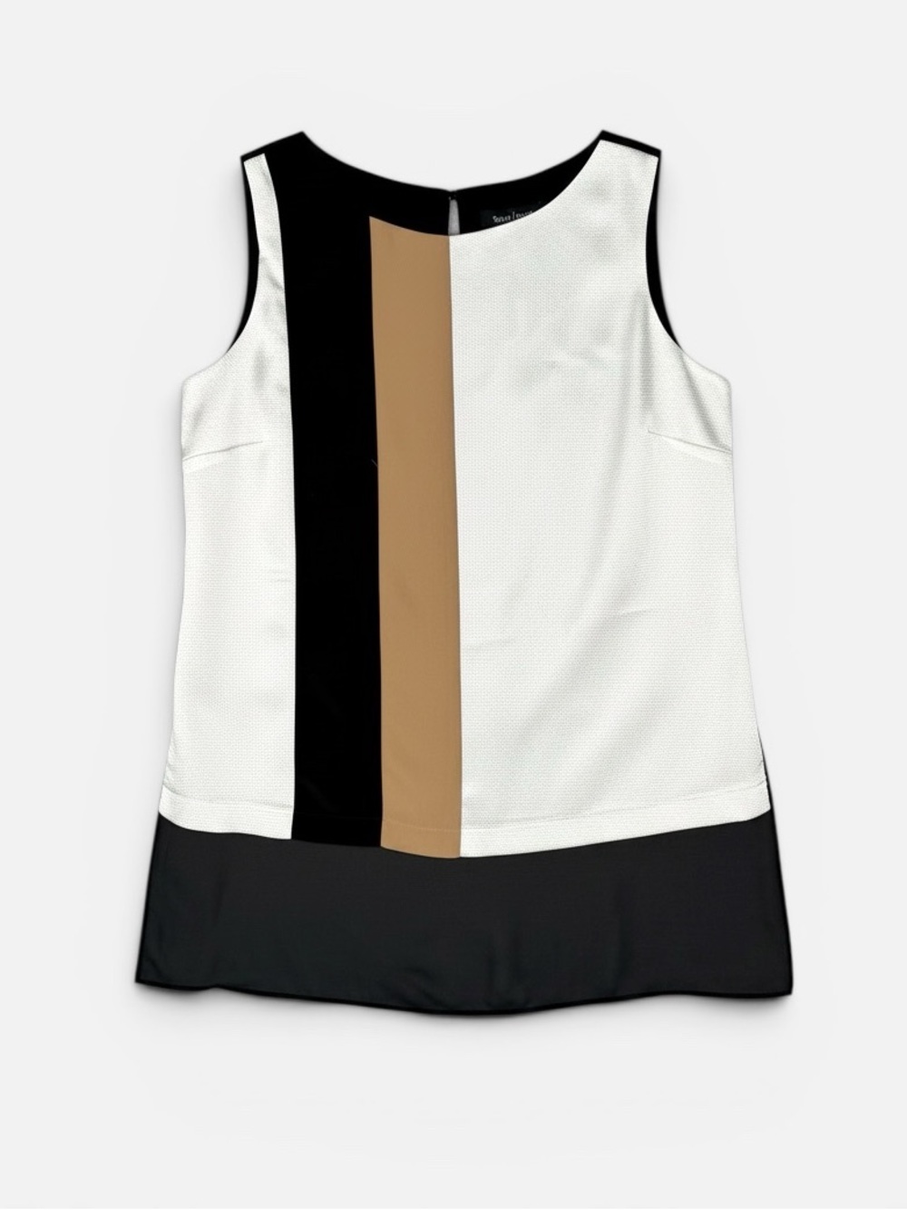 White House Black Market Colorblock Tank Top XS Black Brown Cream Satin